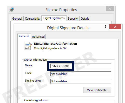 Screenshot of the Initeks, OOO certificate